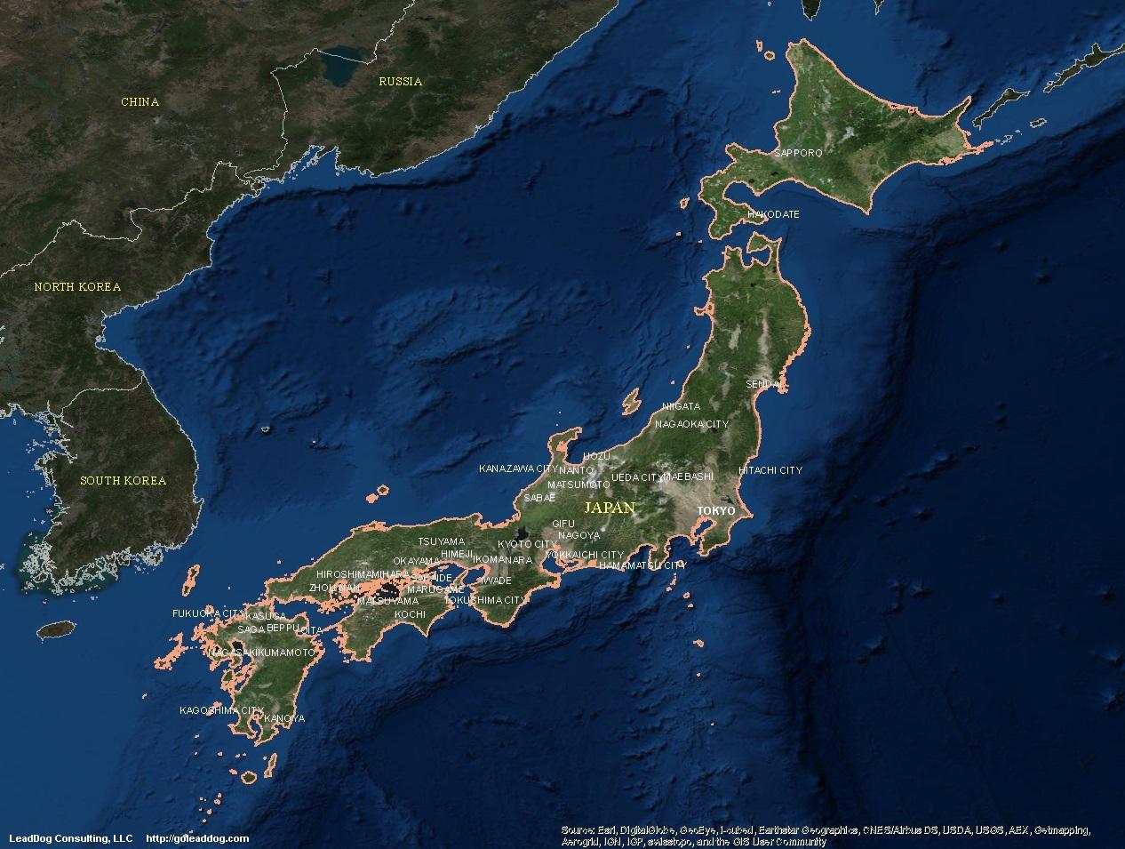 mapa satelitarna azji Japonia mapa satelitarna mapa Satelitarna Japonii (Wschodniej Azji 