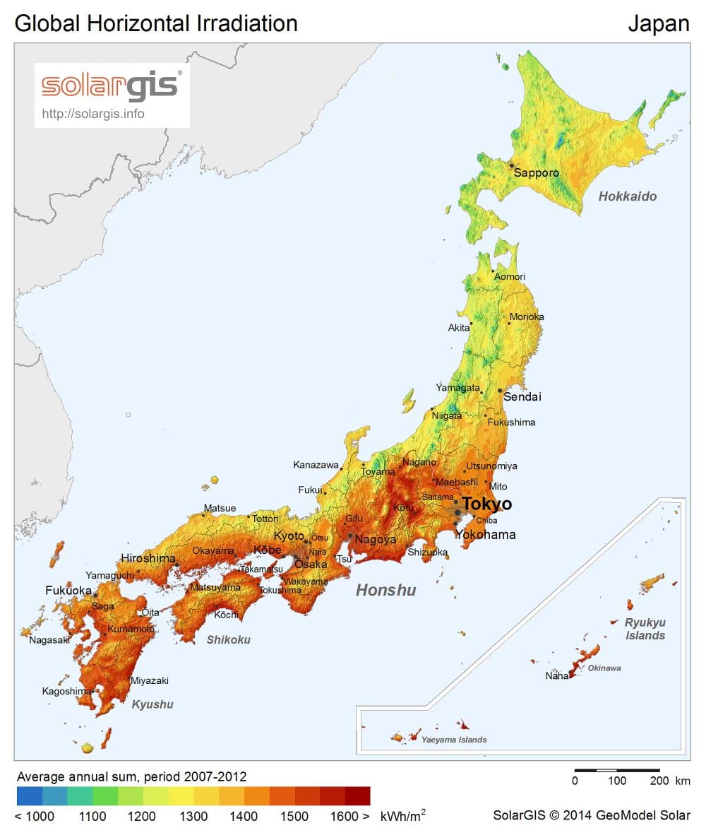 mapa Japonii słońce