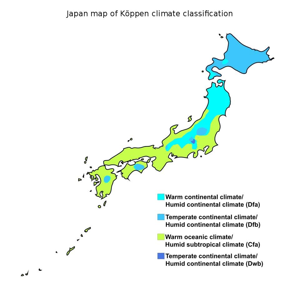 klimatyczna mapa Japonii