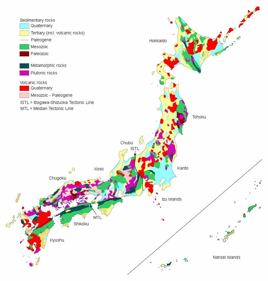 Geologiczna mapa Japonii
