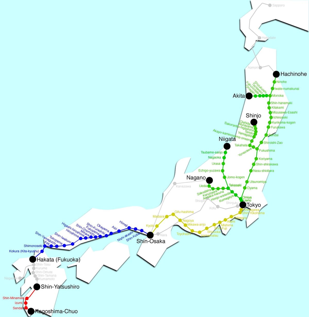 Japonia pociągu na mapie