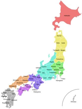 Japonia prowincjach mapie