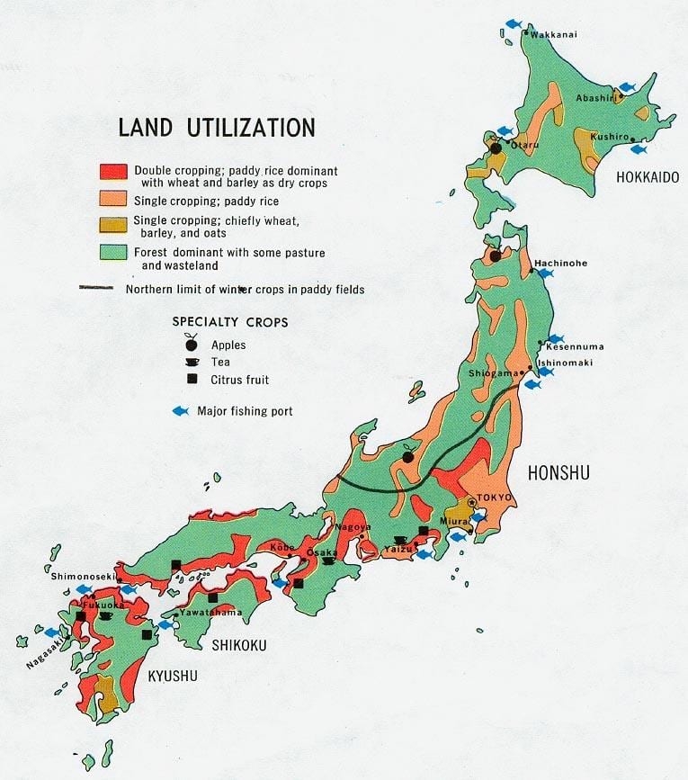 mapa Japonii rolnictwo