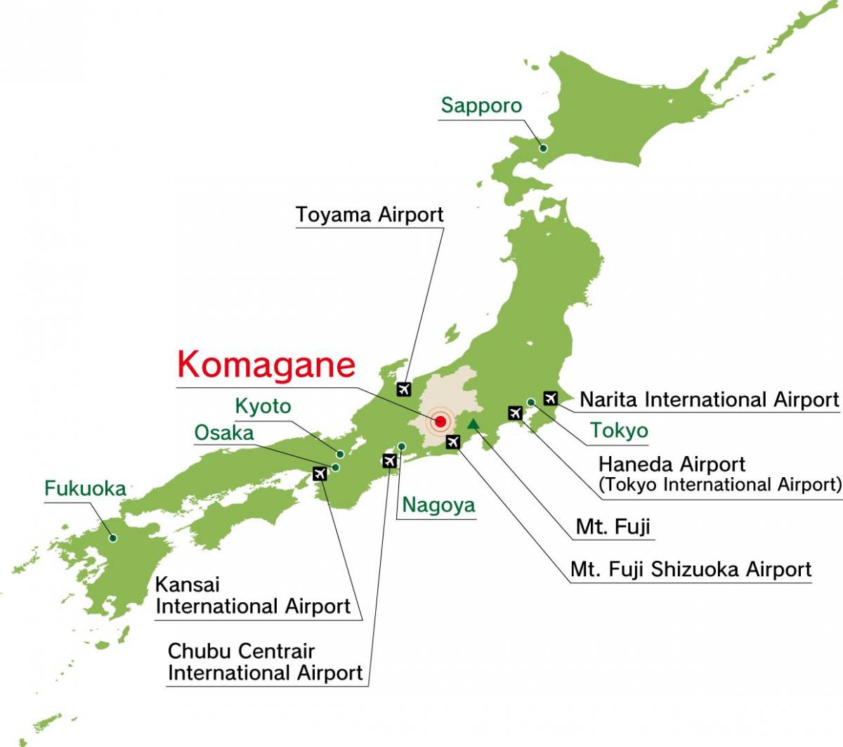 mapa lotnisk Japonii