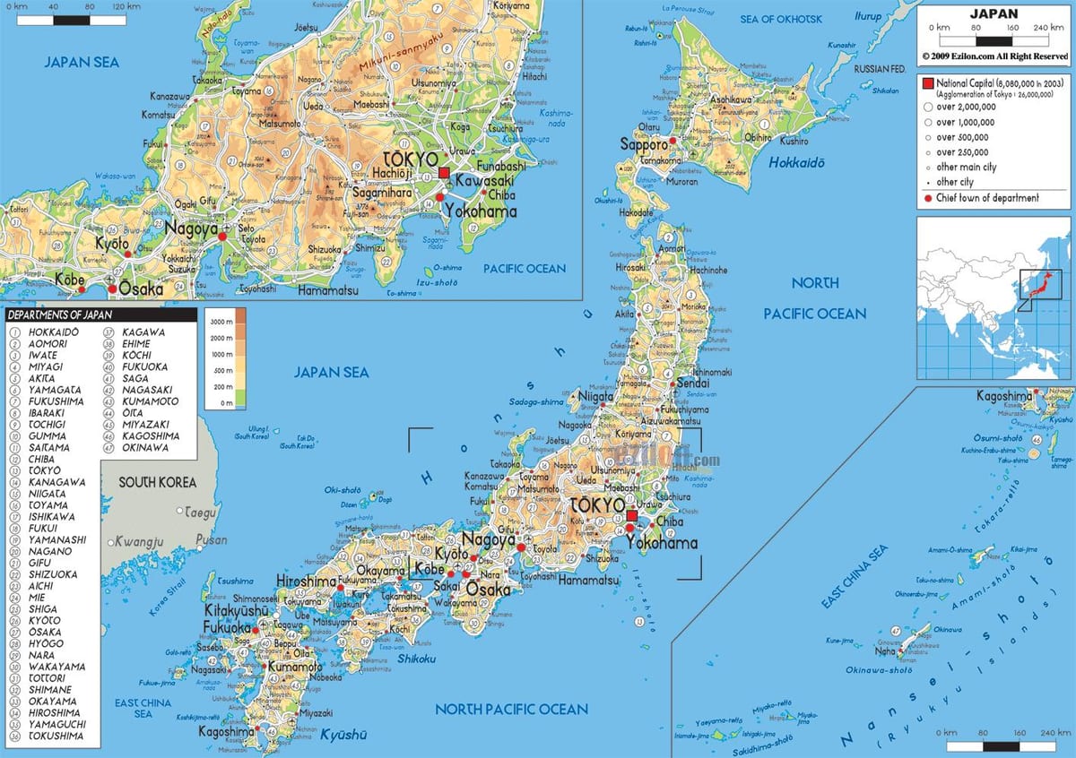 mapa Japonii, geograficzne