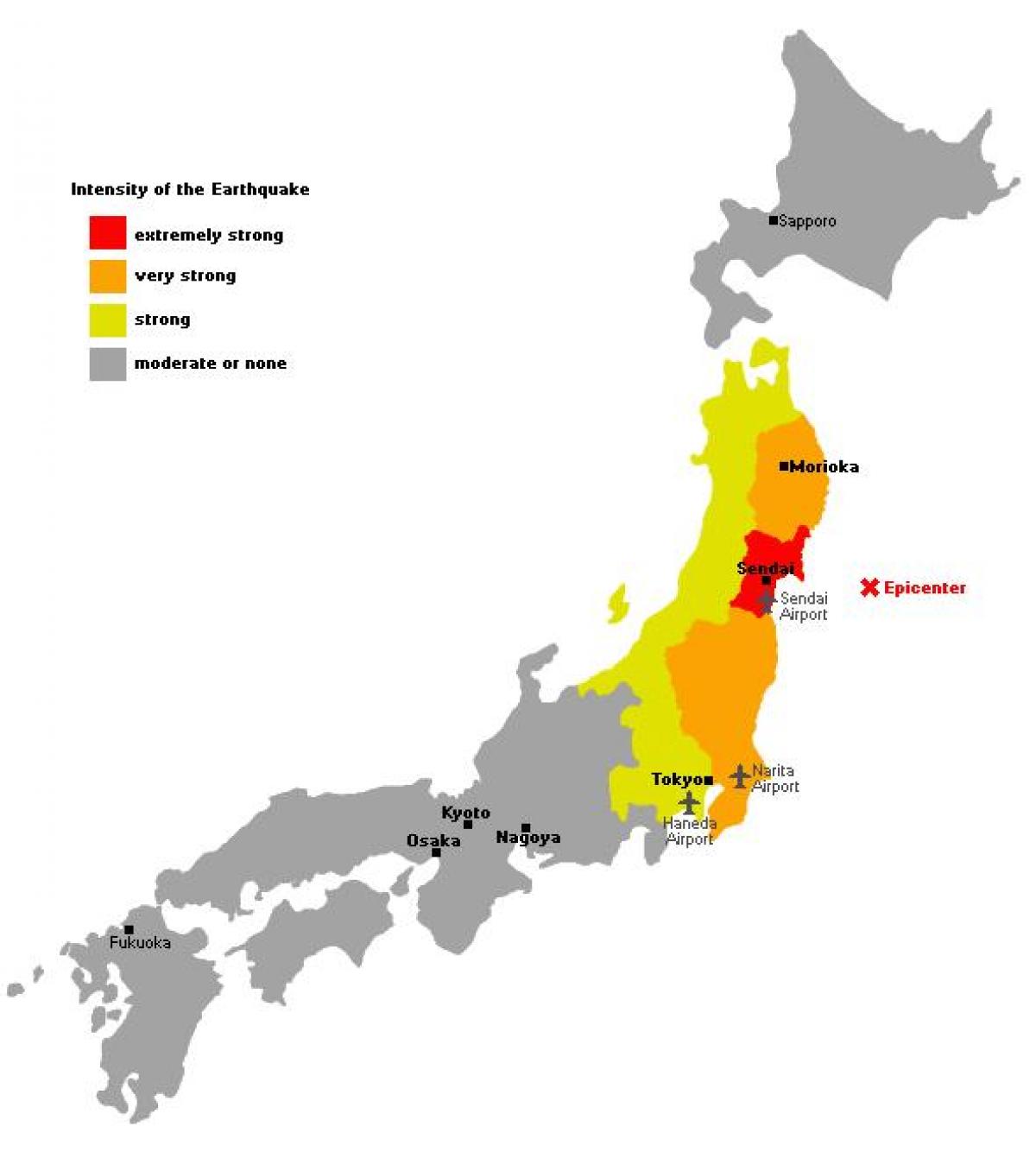 mapa Japonii tsunami