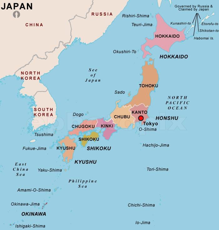 mapa polityczna Japonii