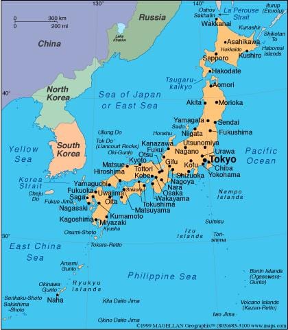 mapa Południowej Japonii