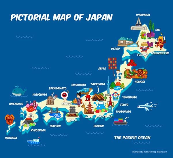 mapa podróży z Japonii