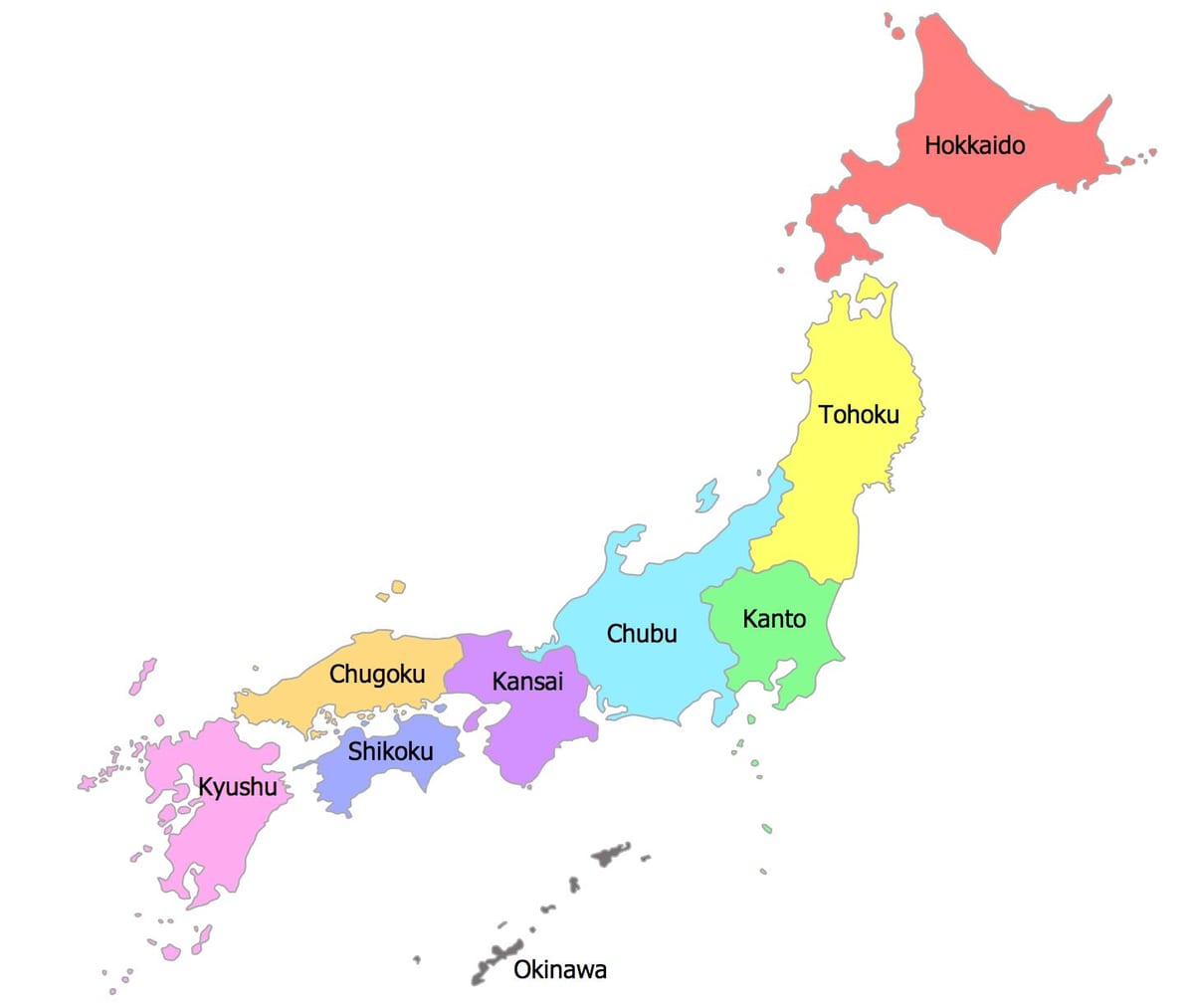 Japonia mapa regiony