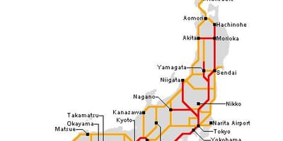 Kolejowa mapa Japonii