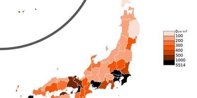 Gęstość zaludnienia mapa Japonii