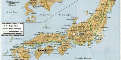 Topograficzna mapa Japonii